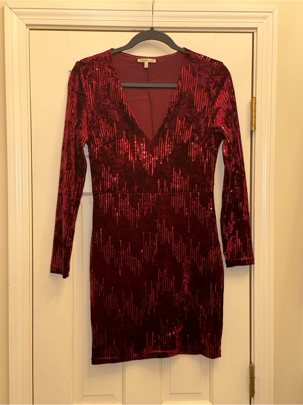 Charlotte Russe Burgundy Velvet Sequin Mini Dress Size Small